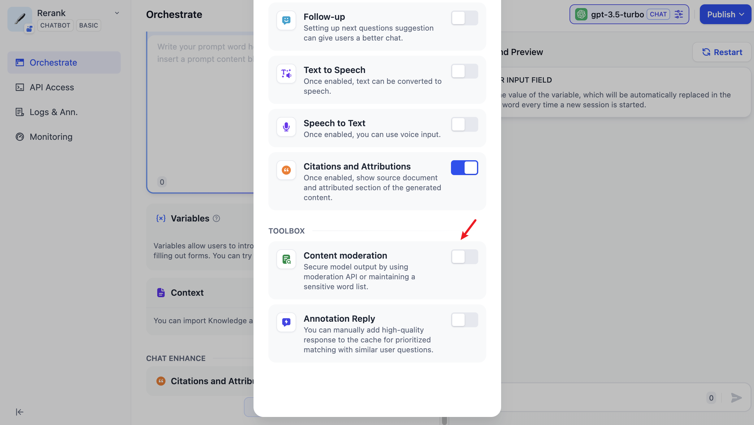 Dify Moderation Settings